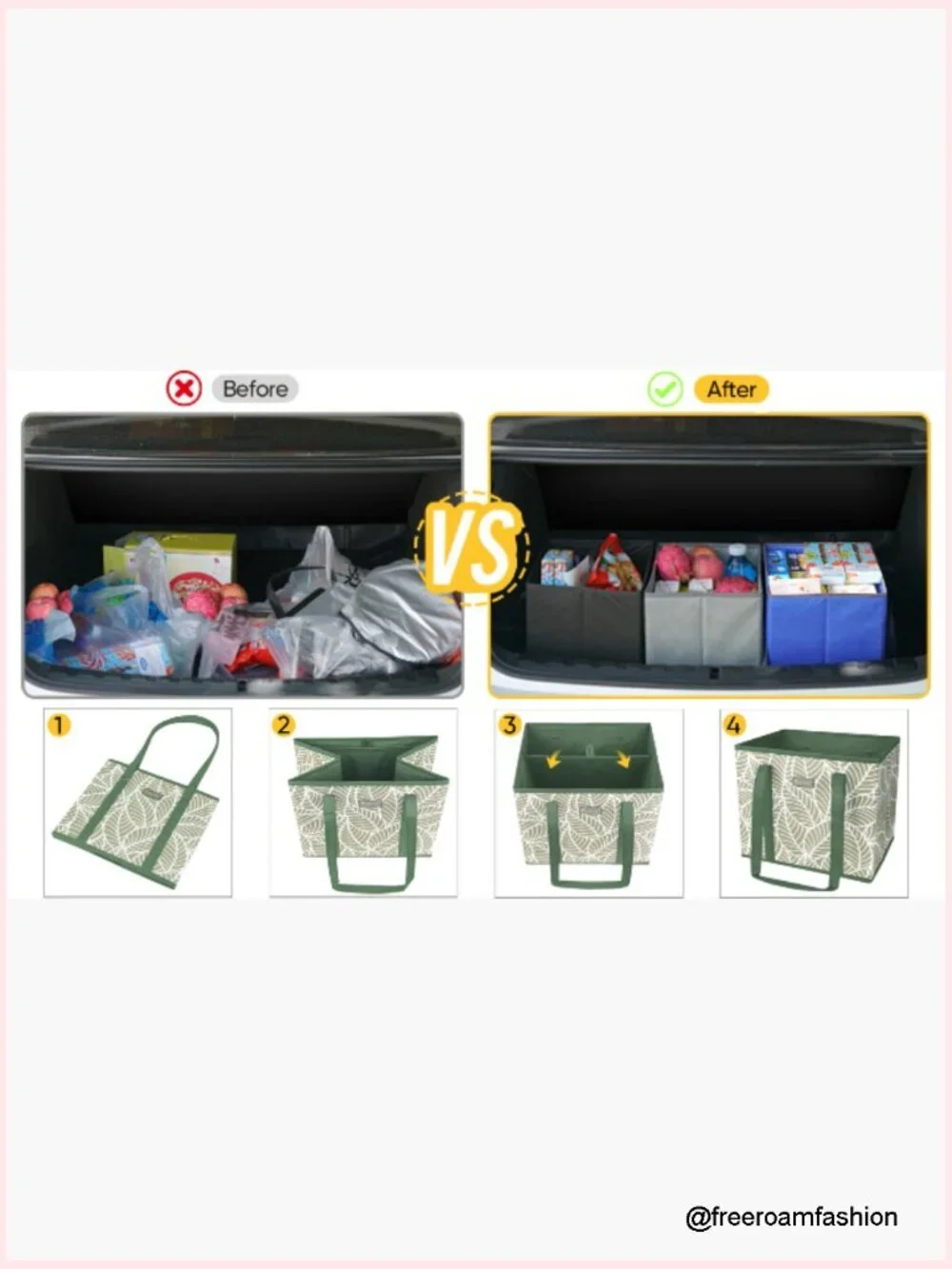 3 Pack Foldable Reusable Shopping Bags with Reinforced Bottom